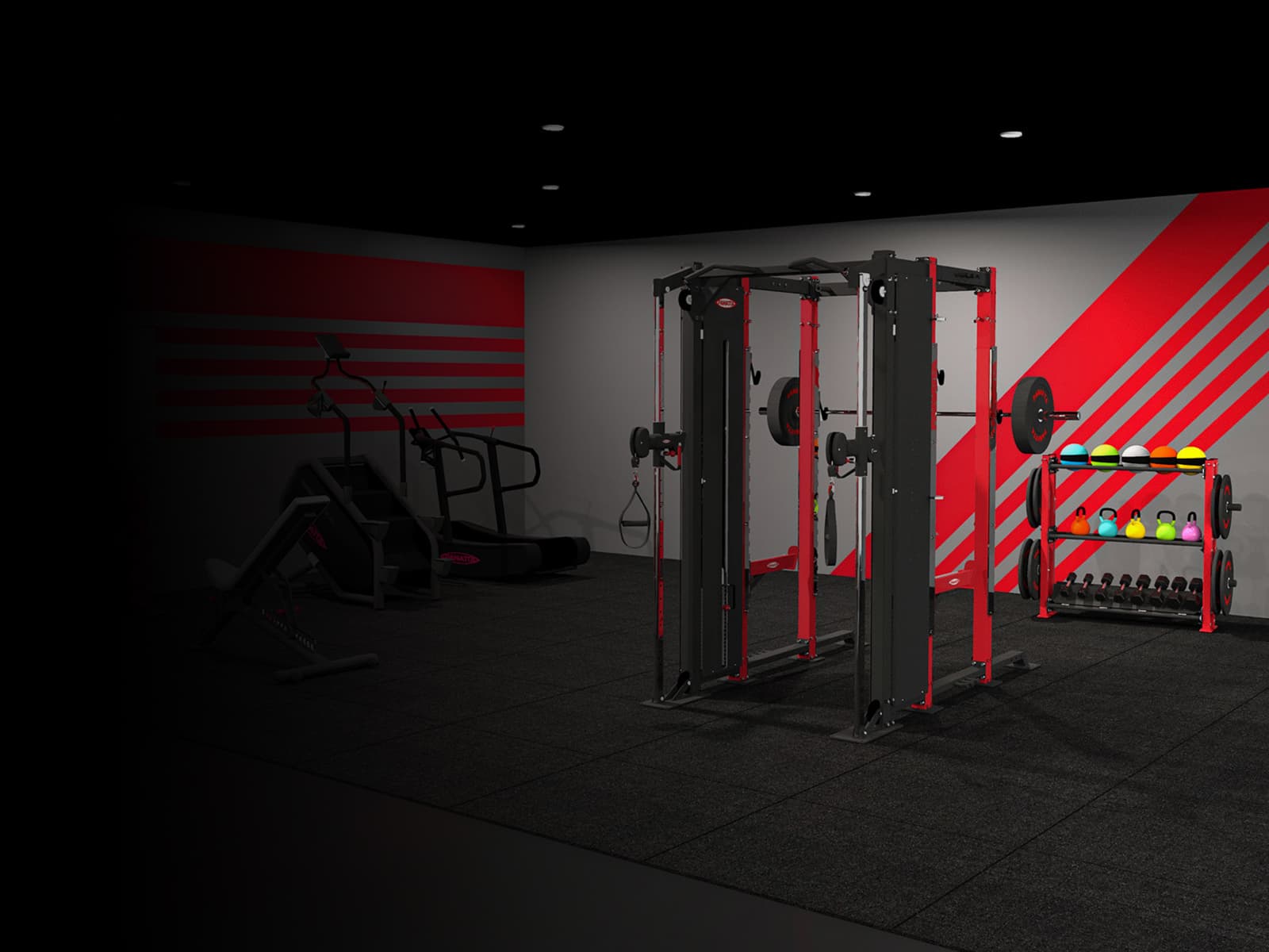 A close-up of the professional Panatta Signature MultiCompressor power rack in red and black.